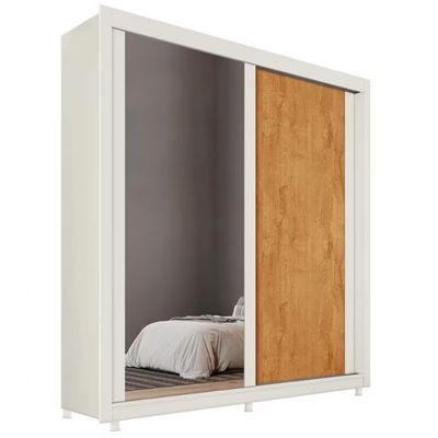 Guarda Roupa Solteiro Hamburgo 180cm 02 Portas 04 Gavetas Espelho Mademarques Off White/Peroba
