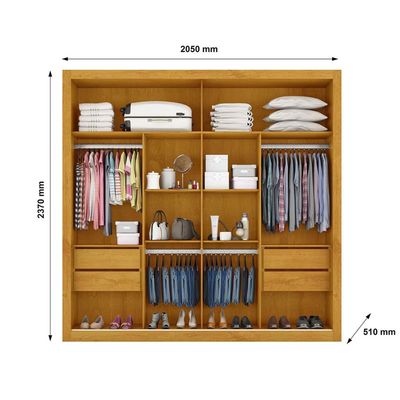 Guarda-Roupa Móveis Europa Londres Flex com Espelho 2 Portas de Correr e 4 Gavetas Peroba/Off White