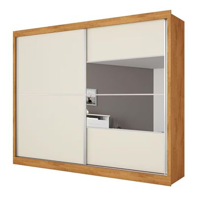Guarda-Roupa Móveis Europa Londres Flex com Espelho 2 Portas de Correr e 4 Gavetas Peroba/Off White