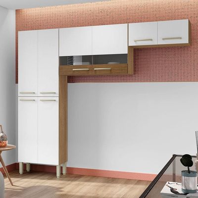 Cozinha Compacta Nala 8 Portas e 4 Prateleiras Kit`s Paraná Freijó/Patina/Ripado
