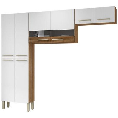 Cozinha Compacta Nala 8 Portas e 4 Prateleiras Kit`s Paraná Freijó/Patina/Ripado