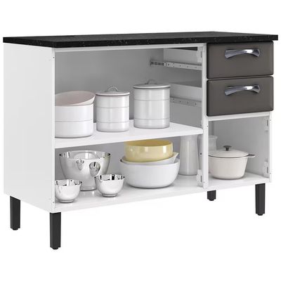 Balcão Triplo Itatiaia New Premium com 3 Portas, 2 Gavetas e 3 Prateleiras - 120cm de largura Branco com Grafite