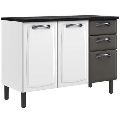 Balcão Triplo Itatiaia New Premium com 3 Portas, 2 Gavetas e 3 Prateleiras - 120cm de largura Branco com Grafite