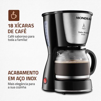 Cafeteira Elétrica Dolce Arome Mondial Preto e Inox 550W C-30 18X 110