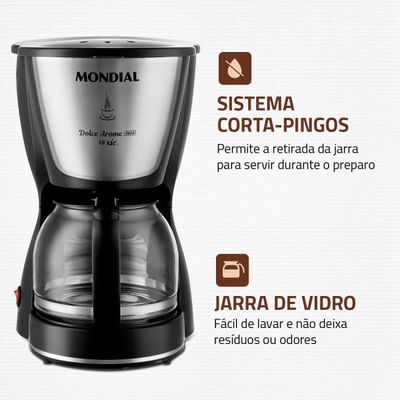 Cafeteira Elétrica Dolce Arome Mondial Preto e Inox 550W C-30 18X 110