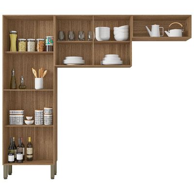 Cozinha Compacta Nala 8 Portas e 4 Prateleiras Kit`s Paraná Freijó/Gris