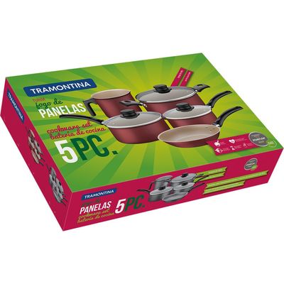 Jogo de Panelas Turim, 5 Peças, Revestimento Starflon Max 20298/761 Tramontina Vermelho