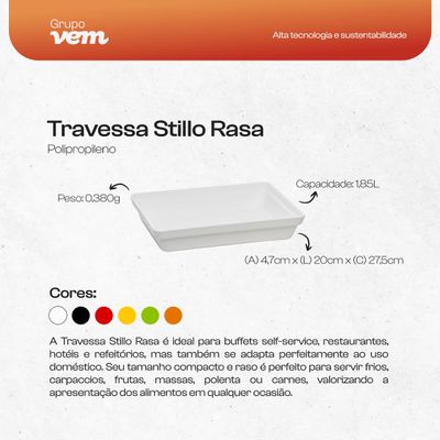 Travessa Stillo Rasa Retangular 1,85L Branca em Polipropileno