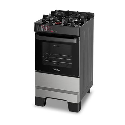 Fogão A Gás Mesa De Vidro Forno 50L Esmaltec Ideal Top Glass Inox 4 Bocas Bivolt