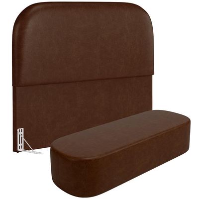Cabeceira Cama Box King 195cm Lanna com Puff Recamier Doha W01  Couríssimo Marrom - Lyam Decor