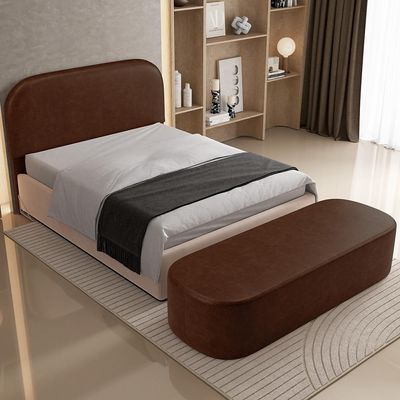 Cabeceira Cama Box King 195cm Lanna com Puff Recamier Doha W01  Couríssimo Marrom - Lyam Decor