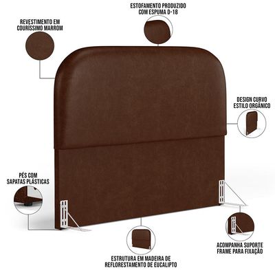 Cabeceira Cama Box King 195cm Lanna com Puff Recamier Doha W01  Couríssimo Marrom - Lyam Decor