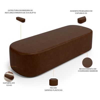 Cabeceira Cama Box King 195cm Lanna com Puff Recamier Doha W01  Couríssimo Marrom - Lyam Decor