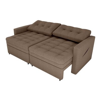 Sofá Cama Reclinável 2 Lugares Premium Com Assentos Dividido 2,20 Larg Nayla Matrix Boucle Marrom