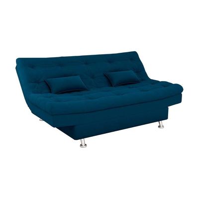 Sofá Cama 3 Lugares Com Pillow Reclinável 190 Larg Salomé Matrix Veludo Azul