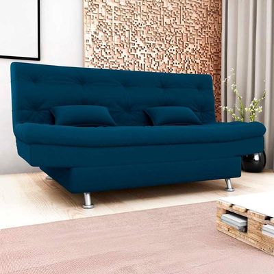 Sofá Cama 3 Lugares Com Pillow Reclinável 190 Larg Salomé Matrix Veludo Azul