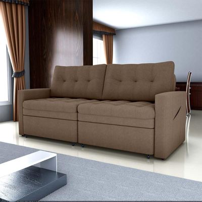 Sofá Cama Reclinável 2 Lugares Premium Com Assentos Dividido 2,20 Larg Nayla Matrix Boucle Marrom