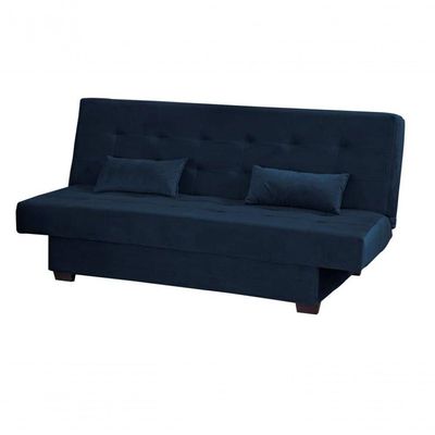 Sofá Cama 3 Lugares Casal Reclinável 190 Larg Laila Matrix Veludo Azul