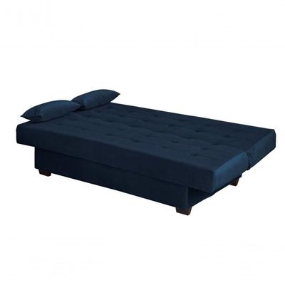 Sofá Cama 3 Lugares Casal Reclinável 190 Larg Laila Matrix Veludo Azul