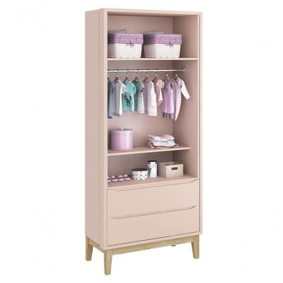 Jogo De Quarto Para Bebê Completo 2 Portas Classic New Rosa Fosco Com Natural - Moveisaqui