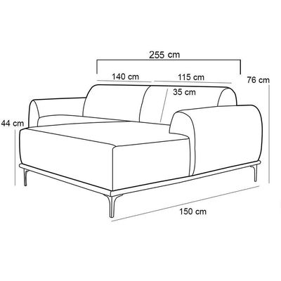 Sofá 255cm 4 Lugares Com Chaise Direito Pés Gold Molino C-117 Linho Verde - Domi