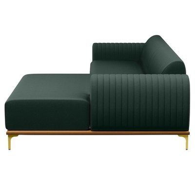 Sofá 255cm 4 Lugares Com Chaise Direito Pés Gold Molino C-117 Linho Verde - Domi