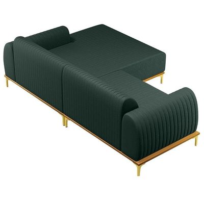 Sofá 255cm 4 Lugares Com Chaise Direito Pés Gold Molino C-117 Linho Verde - Domi