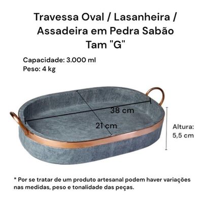 Jogo De Travessa Oval Lasanheira Em Pedra Sabão