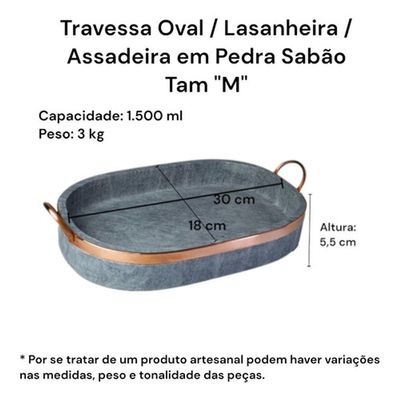 Jogo De Travessa Oval Lasanheira Em Pedra Sabão