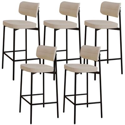 Kit 05 Banquetas Alta Bar Cozinha Sala De Jantar Aço Preto Kaira C01 Linho Areia - Lyam Decor