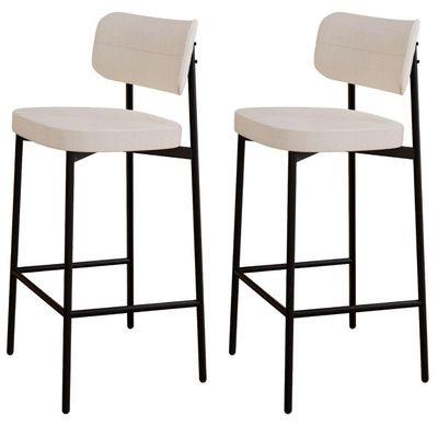 Kit 02 Banquetas Alta Bar Cozinha Sala De Jantar Aço Preto Kaira C01 Linho Palha - Lyam Decor