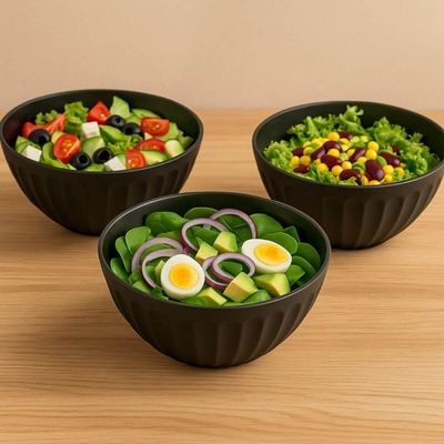 Kit 6 Saladeiras Tigela Redonda Plástico Preto 1L 18x7,5cm Salada Pipoca Sobremesa Uz