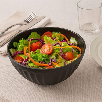 Kit 6 Saladeiras Tigela Redonda Plástico Preto 1L 18x7,5cm Salada Pipoca Sobremesa Uz
