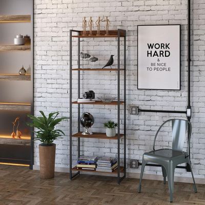 Kit 2 Estantes Multiuso Escritório Industrial 5 Prateleiras Areta 186x60cm C01 Nogal - Lyam Decor
