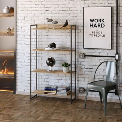 Kit 3 Estantes Multiuso Escritório Industrial 4 Prateleiras Areta 145x80cm C01 Carvalho - Lyam Decor