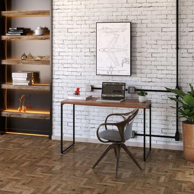 Kit Escritório Estante Areta 5 Prateleiras com Mesa Industrial Aspen 120cm C01 Nogal - Lyam Decor