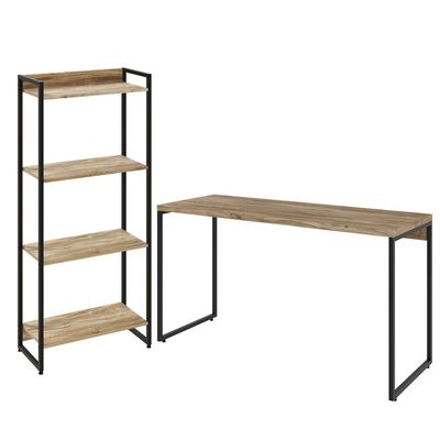 Kit Escritório Estante Areta 4 Prateleiras Mesa Industrial Aspen 135cm C01 Carvalho - Lyam Decor