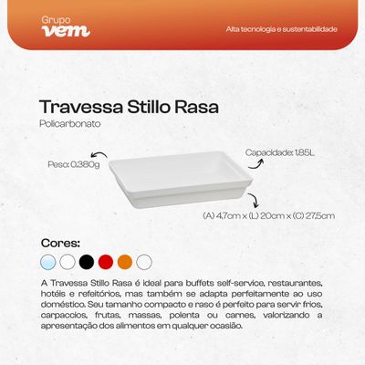 Travessa Stillo Rasa Retangular 1,85L Branca em Policarbonato
