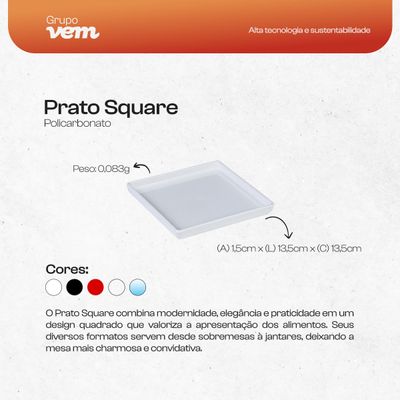 Prato Square Quadrado 13,5x13,5 Branco em Policarbonato
