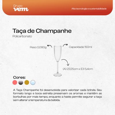 Taça de Champanhe 150ml Natural em Policarbonato