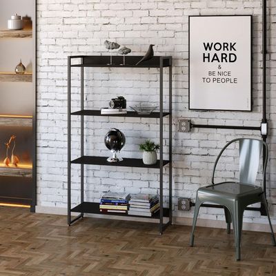 Kit 3 Estantes Multiuso Escritório Industrial 4 Prateleiras Areta 145x80cm C01 Onix - Lyam Decor