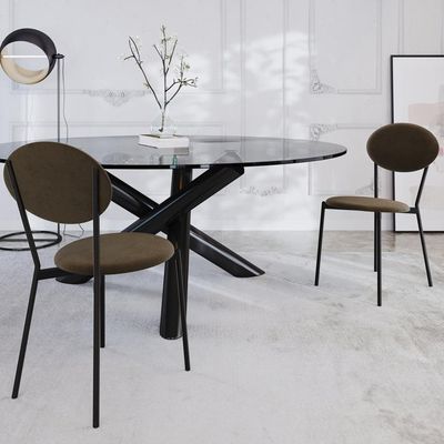 Kit 06 Cadeiras Estofada Para Sala De Jantar Azuri Preto C01 Veludo Marrom Sand - Lyam Decor