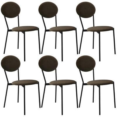 Kit 06 Cadeiras Estofada Para Sala De Jantar Azuri Preto C01 Veludo Marrom Sand - Lyam Decor