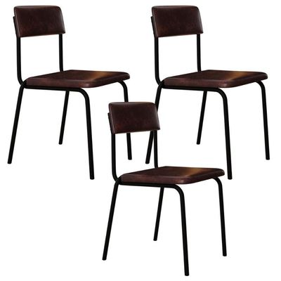 Kit 03 Cadeiras Estofada Para Sala De Jantar Sense Preto C01 Courino Café - Lyam Decor