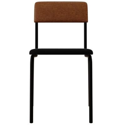 Kit 04 Cadeiras Estofada Para Sala De Jantar Sense Preto C01 Linho Preto Courino Caramelo - Lyam Decor