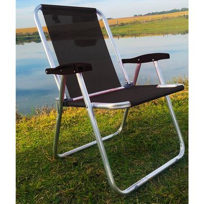 Kit 2 Cadeira Praia Max Alumínio Oversize Preta até 140kg Zaka