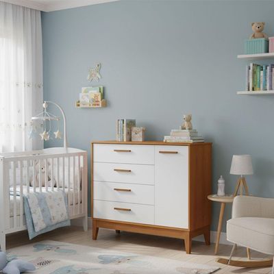 Comoda Sapateira Flip 1 Porta 4 Gavetas Branco Fosco Com Savana
