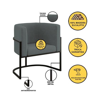 Kit Sofá 2 Lugares + 2 Poltronas Para Recepção Balaqui Cinza