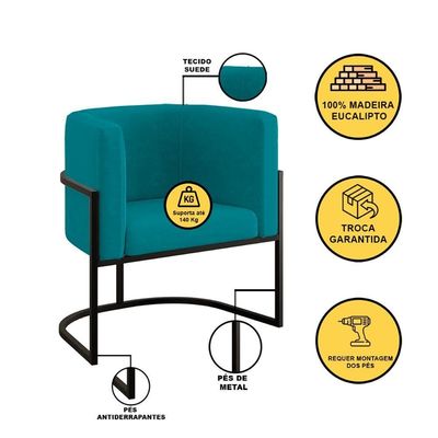 Kit Sofá 2 Lugares + 2 Poltronas Para Recepção Balaqui Azul Turquesa