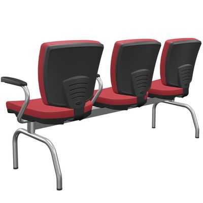 Cadeira Longarina 3 Lugares Aeroporto Recepção Cromado Baixa Flexi P03 Vinil Vermelho - Lyam